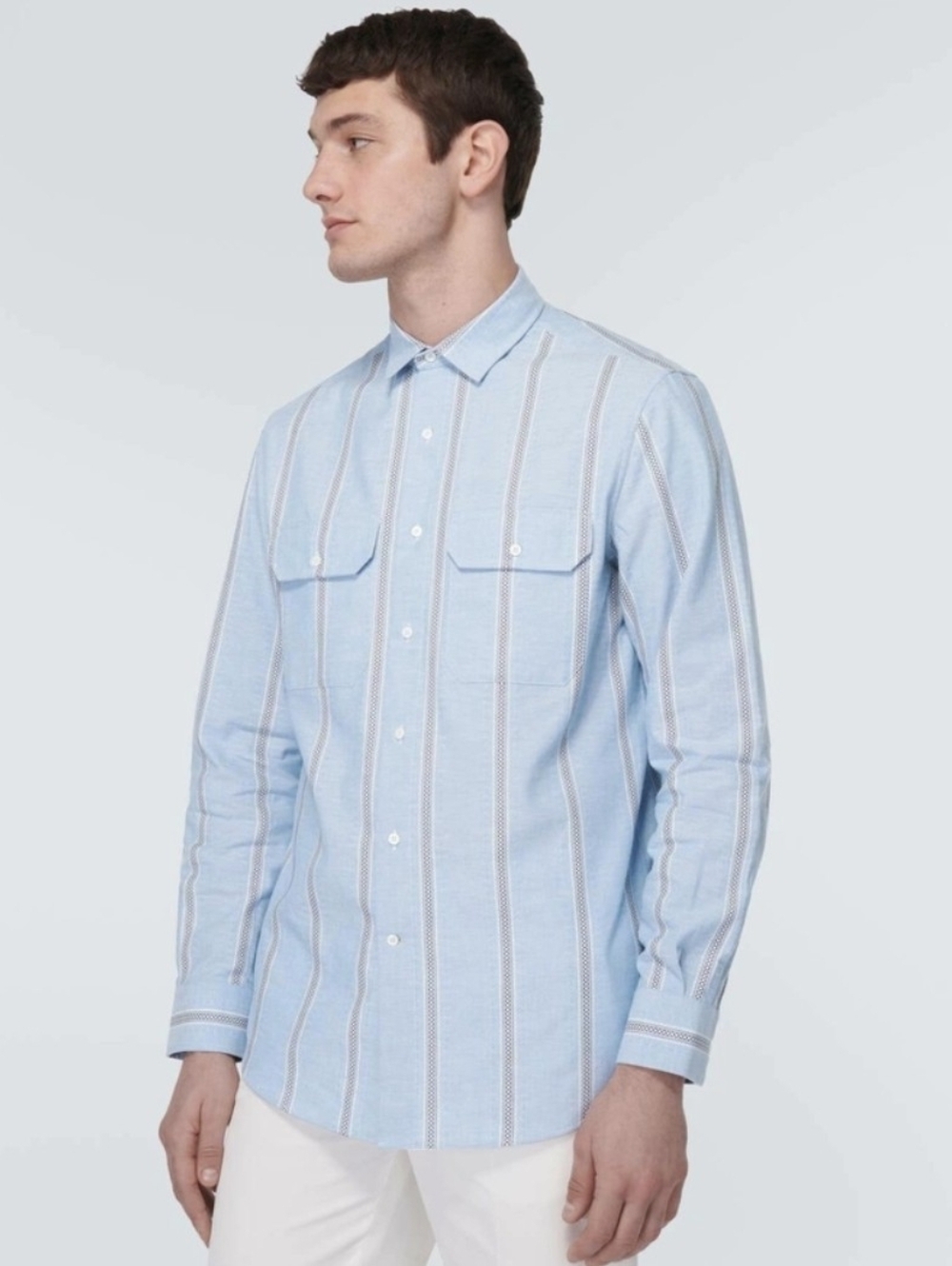 Brunello Cucinelli Light Blue Denim Striped Button-Down Shirt Medium
